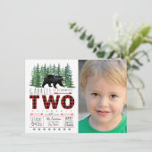 Jongens Lumberjack Beer Foto 2e verjaardag Uitnodi Kaart (Staand voorkant)