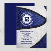 jongens meisjes blauw wit basketbalfeest kaart (Voorkant / Achterkant)