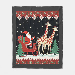 Jongens Meisjes Kerstman Reizend op Giraffe slee l Fleece Deken