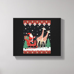 Jongens Meisjes Kerstman Rijdend op Giraffe slee U Canvas Afdruk