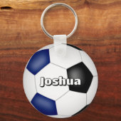 Jongens Meisjes Voetbal Blauw Zwart Team Kleuren Sleutelhanger (Voorkant)