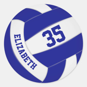 jongens met aangepaste naam : blauw wit volleybal ronde sticker