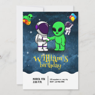 Jongens Modern Astronaut & Alien Kinderverjaardag Kaart