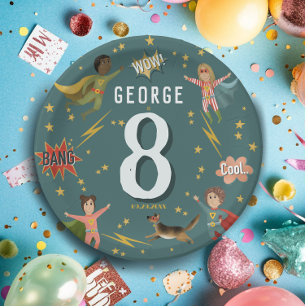 Jongens Modern Cool Superhero Kids Verjaardag Papieren Bordje