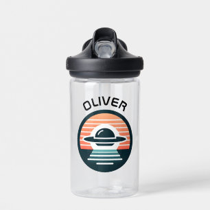 Jongens Modern Cute UFO bij zonsondergang Waterfles