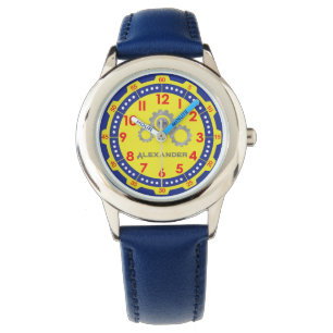 Jongens Modern Geel Gear Custom Kinder Horloge