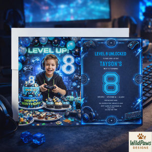 Jongens Modern Koel Blauw Gaming 8e Verjaardagsfee Kaart