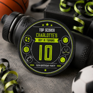 Jongens Modern Zwart Sportief Kinderen 10e Verjaar Ronde Sticker