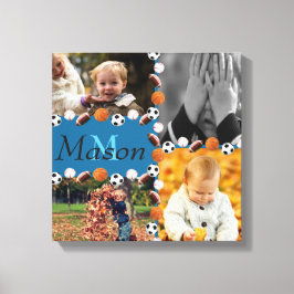 Jongens Monogram Foto Sport Collage Canvas Afdruk