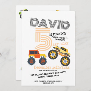Jongens Monster Auto Trucks 5e Verjaardag Party Kaart