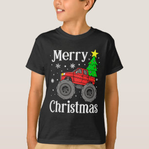 Jongens Monster Truck Vrolijke Kerstboom Sneeuwvlo T-shirt