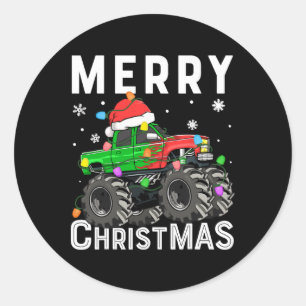 Jongens Monster Truck Vrolijke Kerstman Hoed Peute Ronde Sticker
