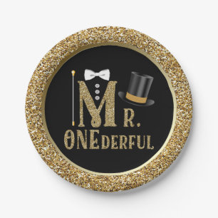 Jongens Mr. ONEderful eerste verjaardag papieren B Papieren Bordje