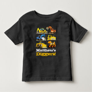 Jongens Naam Giant Construction Diggers Excavators Kinder Shirts