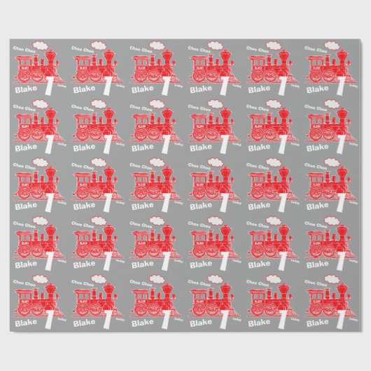 Jongens naam leeftijd trein loco rood grijs 1e ver cadeaupapier (Vlak)