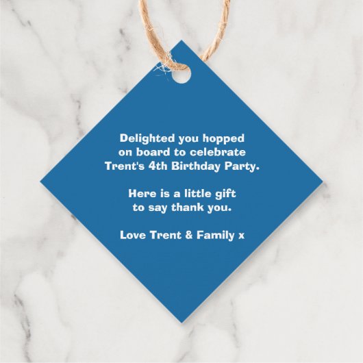 Jongens naam trein loco blauw wit verjaardag dank bedankjes labels (Achterkant)