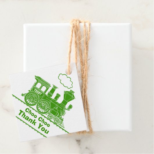 Jongens naam trein loco groen wit verjaardag bedan bedankjes labels (In situ)