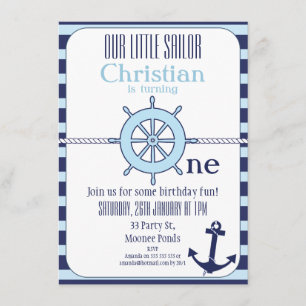 Jongens Nautisch 1e Verjaardagsfeest Uitnodiging