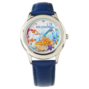 Jongens Oceaan Vis Cute Modern Blauw Kinderen Horloge