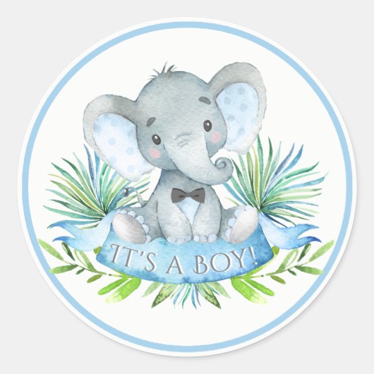 Jongens Olifant Baby shower Stickers (Voorkant)