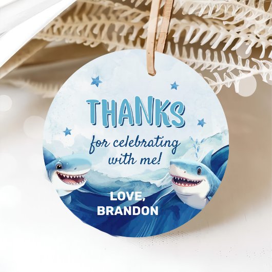 Jongens onder het Zee Ocean Shark 5th Birthday Bedankjes Labels