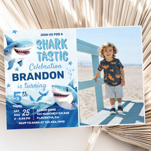 Jongens onder het Zee Ocean Shark 5th Birthday Fot Kaart
