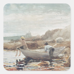 Jongens op de strand vierkante sticker