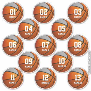 jongens oranje grijze set van 13 basketbal sticker