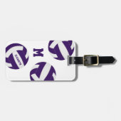 jongens paarse witte volleybalteamkleuren bagagelabel (Voorkant horizontaal)