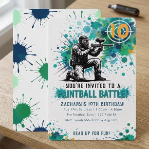 Jongens Paintball Gevecht Turquoise Blauwe Spatten Kaart