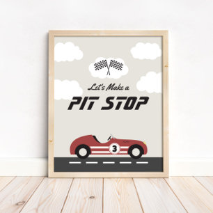Jongens Pit Stop Rode Race Auto Verjaardagsfeest Poster