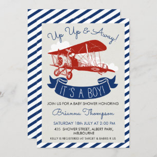 Jongen's  Plane Baby shower Invitation Kaart