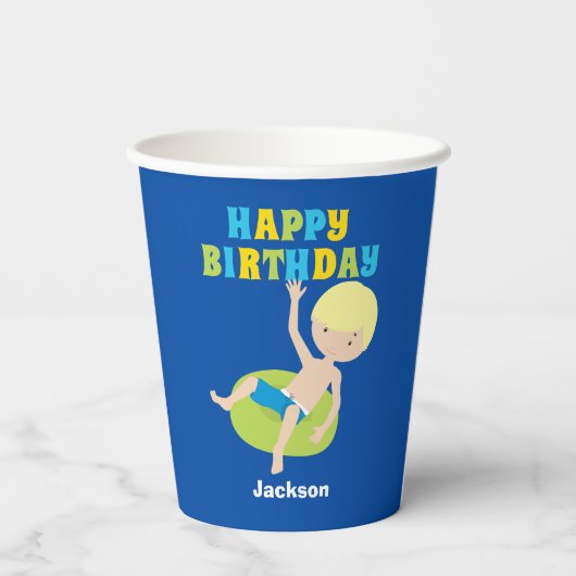 Jongens Pool Party Custom Kids Verjaardag Papieren Bekers (Achterkant)