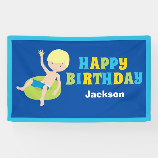 Jongens Pool Party Custom Kids Verjaardag Spandoek (Horizontaal)