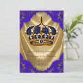 Jongens Prins Doop Koninklijk Blauw en Goud Satijn Kaart (Staand voorkant)