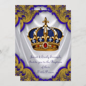 Jongens Prins Doop Royal Blue Gold Ruby Crown Kaart (Voorkant / Achterkant)