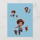 Jongens rennen met Dachshunds Briefkaart (Voorkant)