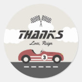 Jongens  Rode Race Auto Verjaardagsfeest Ronde Sticker (Voorkant)