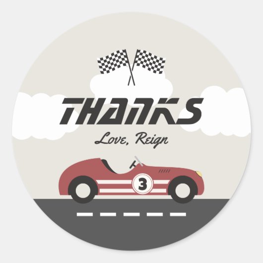 Jongens  Rode Race Auto Verjaardagsfeest Ronde Sticker (Voorkant)