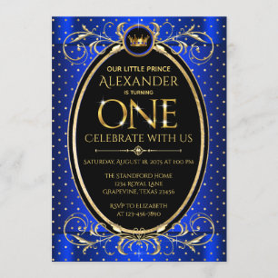 Jongens Royal Blauw Goud Prins Eerste Verjaardagsf Kaart