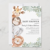 Jongens Safari Dieren Koppel Babyfeestje Kaart (Voorkant)