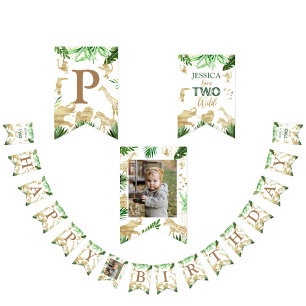 Jongens Safari Dieren Twee Wilde 2e Verjaardag Fot Vlaggetjes