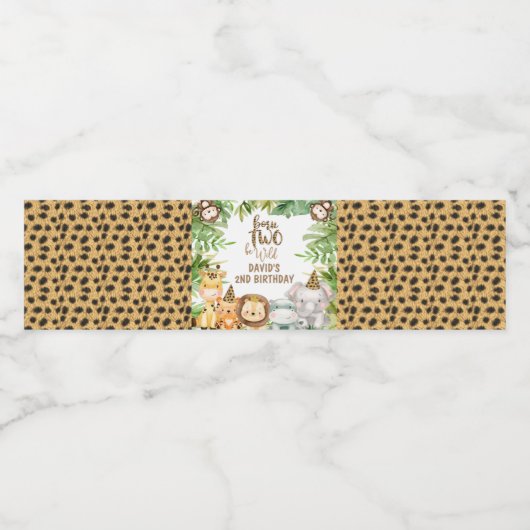 Jongens Safari Dieren Twee wilde verjaardag Waterfles Etiket (Enkel label)
