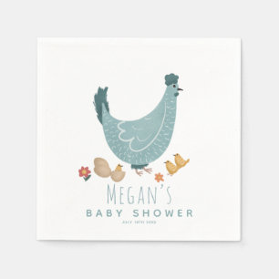 Jongens Schattig Blauw Boerderij Kip Baby shower Servet