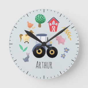 Jongens Schattig Blauw Boerderijdier Tractor Kinde Ronde Klok
