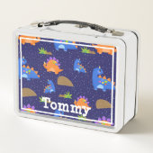 Jongens Schattig Blauw Oranje Sterrendinosaurus (Achterkant)