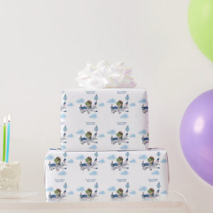 Jongens Schattig Blauw Reizen Vliegtuig Kinderen 1 Cadeaupapier