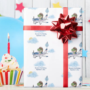Jongens Schattig Blauw Reizen Vliegtuig Kinderen 1 Cadeaupapier