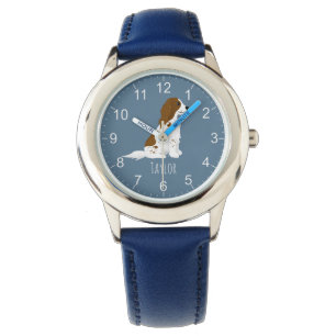Jongens Schattig Blauw Springer Spaniel Hond Kinde Horloge