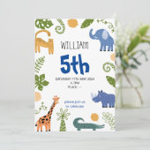 Jongens schattig dier Kids Verjaardag Uitnodiging (Staand voorkant)
